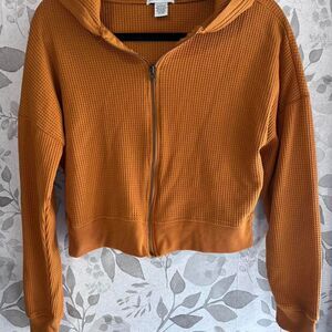 Better / Together Women's Orange Hoodie Crop Medium Waffle